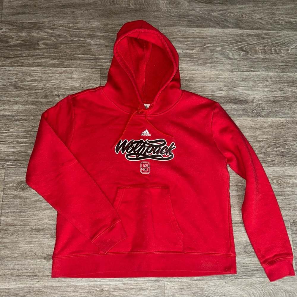 ( Boys)Adidas NC State Wolfpack red baseball jersey-style hooded sweatshirt L